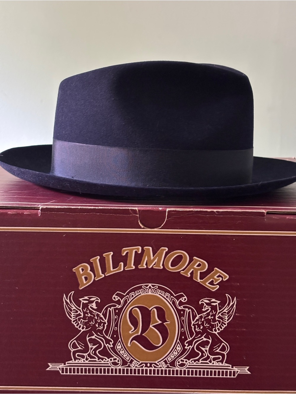 Biltmore Blue Black Wool Fedora with Grosgrain Band - Picture 3 of 8